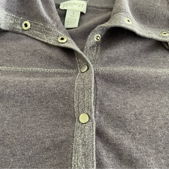 Chico’s Zenergy Snap Mock Sweater Plum Frost Heather Size 1 (M) Cotton Cashmere - Picture 4 of 11